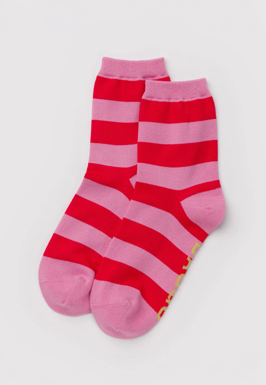 Baggu Crew Sock Pink Stripe