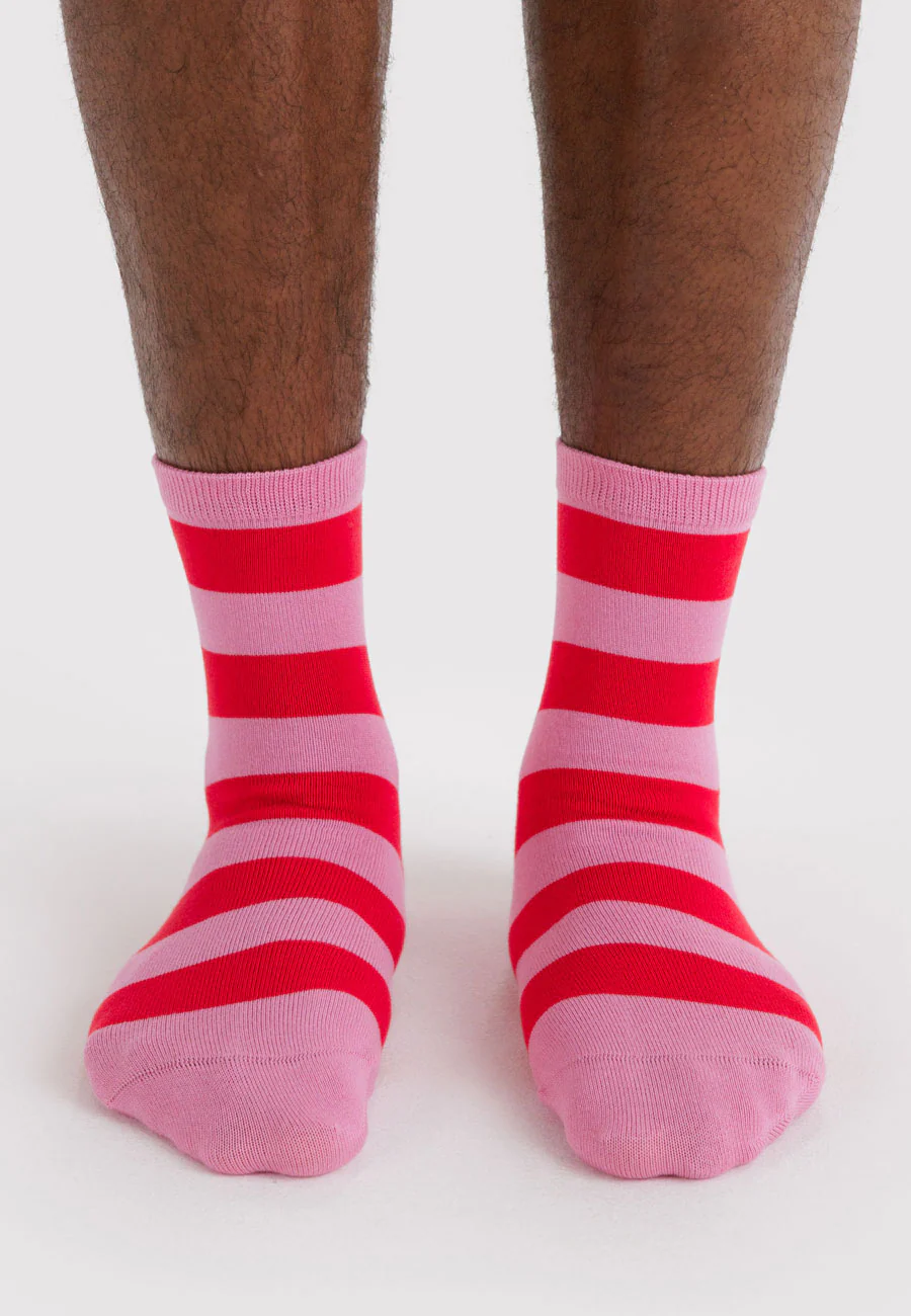 Baggu Crew Sock Pink Stripe - Image 2
