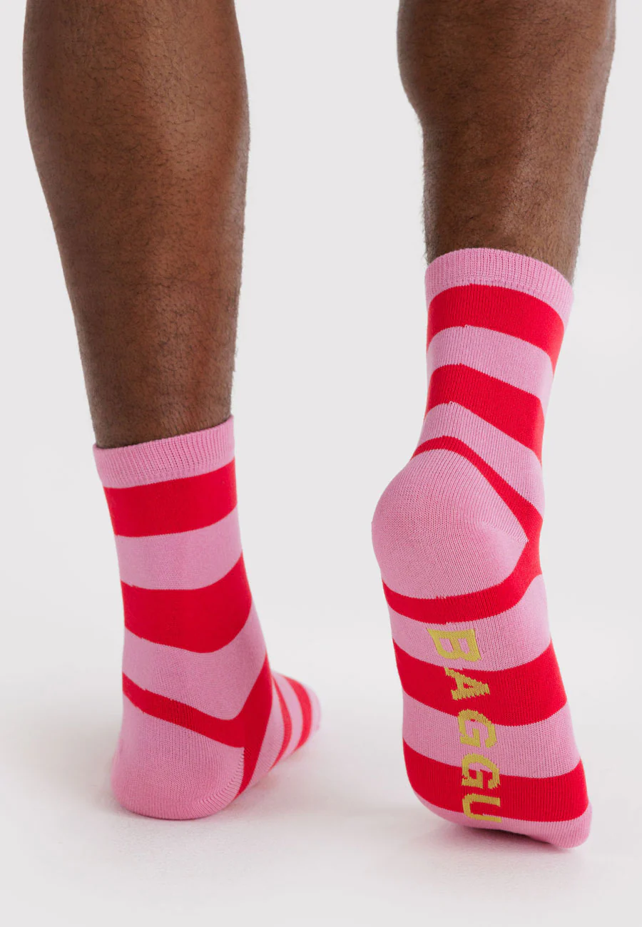 Baggu Crew Sock Pink Stripe - Image 3