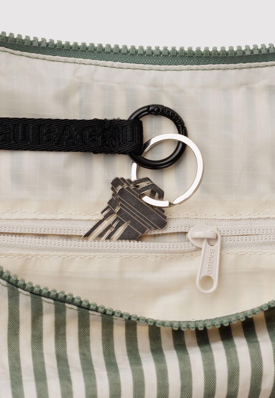 Baggu Large Nylon Crescent Bag Sage Stripe - Image 3