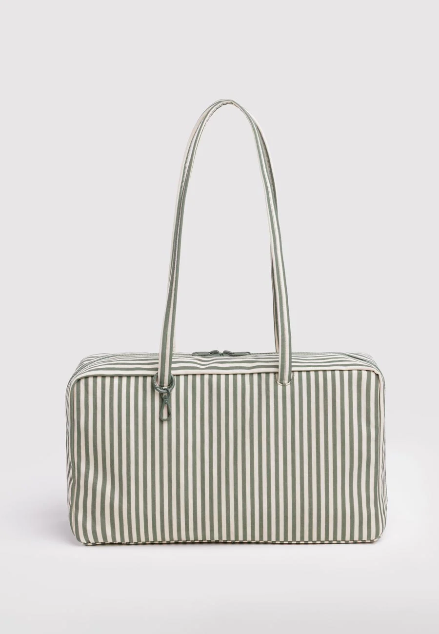 Baggu Medium Nylon Bowler Bag Sage Stripe