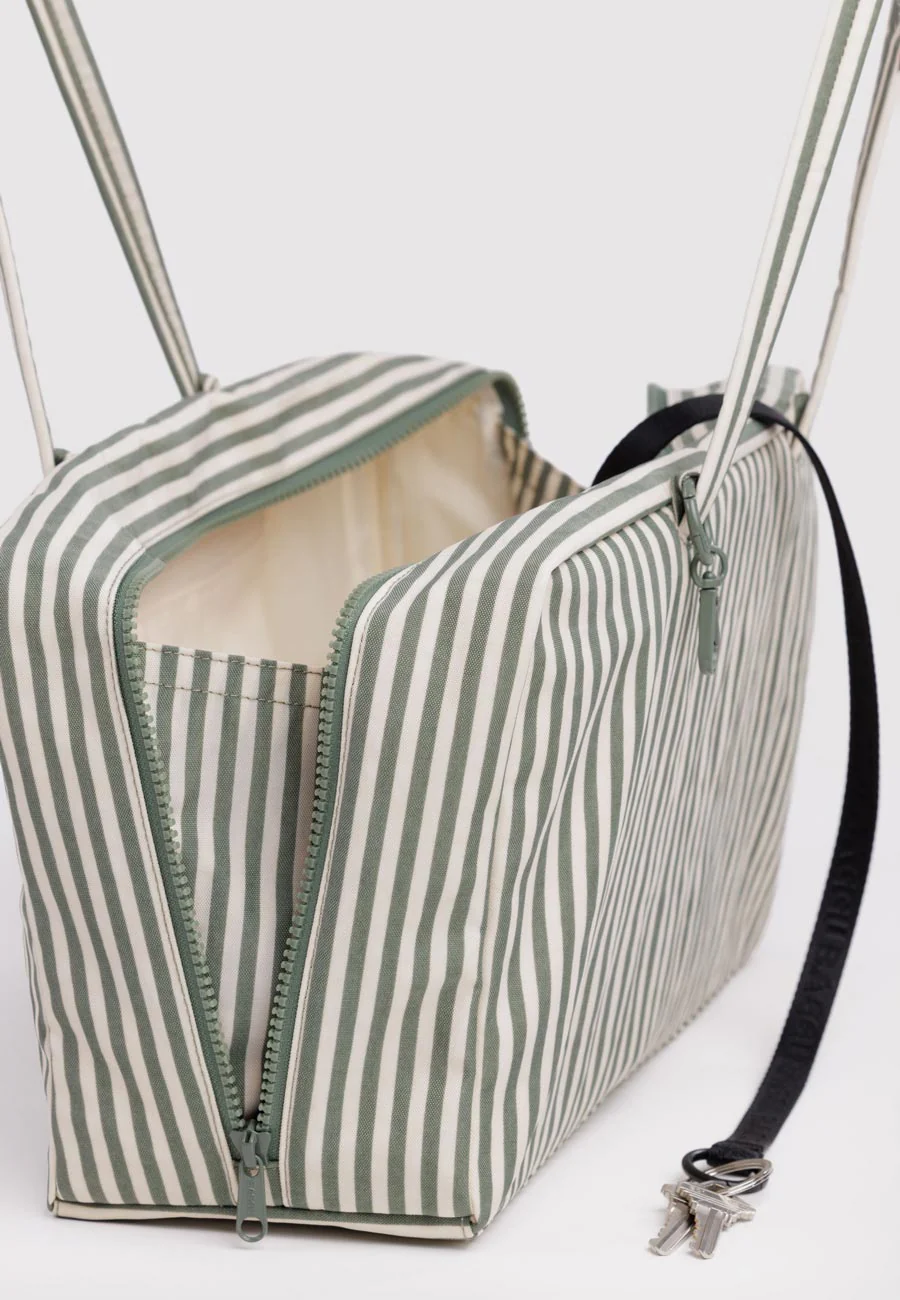 Baggu Medium Nylon Bowler Bag Sage Stripe - Image 3