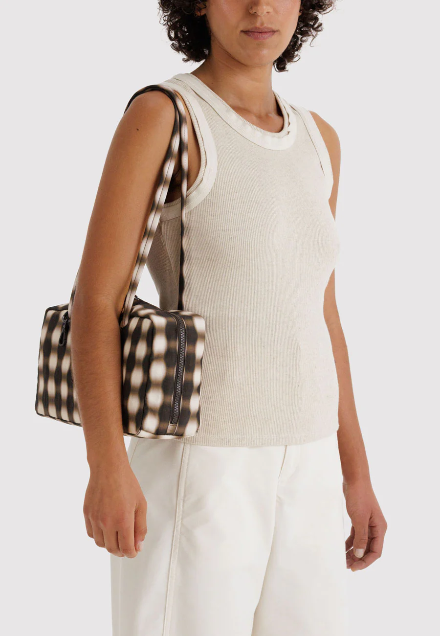 Baggu Nylon Bowler Bag Blurred Gingham Brown - Image 2