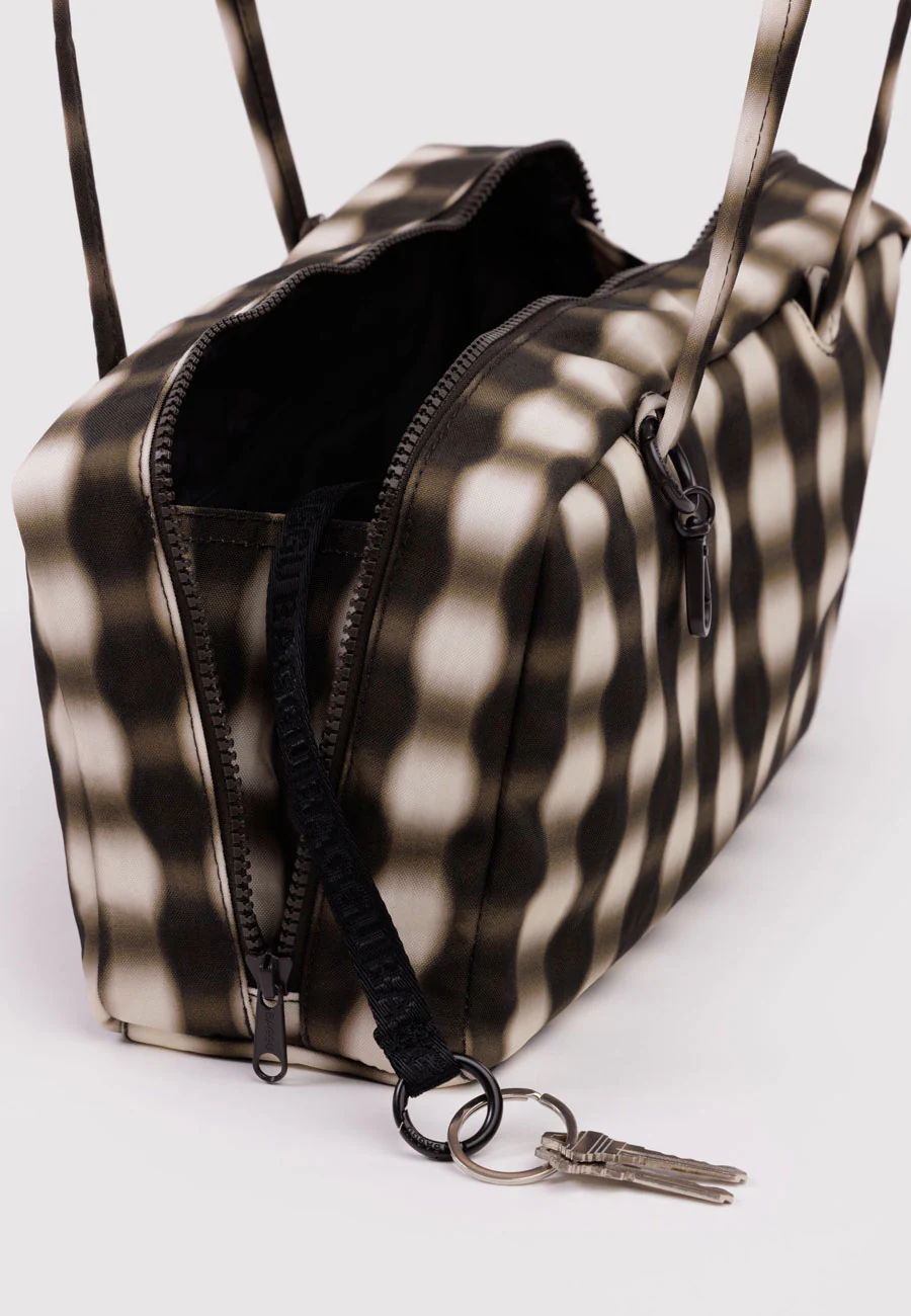 Baggu Nylon Bowler Bag Blurred Gingham Brown - Image 3