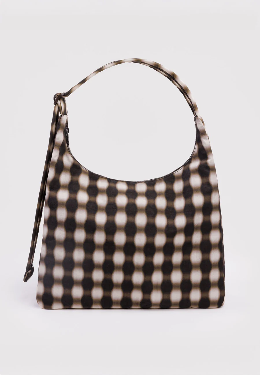 Baggu Nylon Shoulder Bag Blurred Gingham Brown