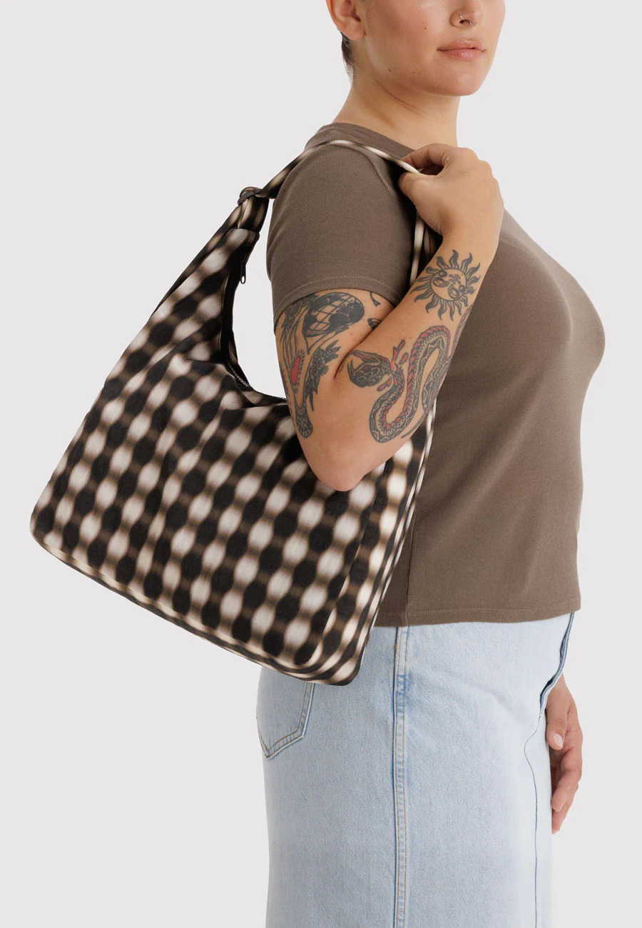 Baggu Nylon Shoulder Bag Blurred Gingham Brown - Image 2