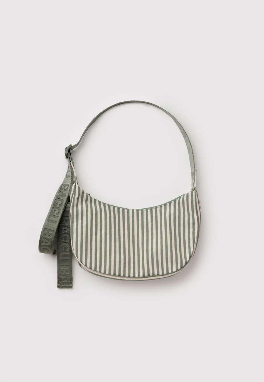 Baggu Small Nylon Crescent Bag Sage Stripe