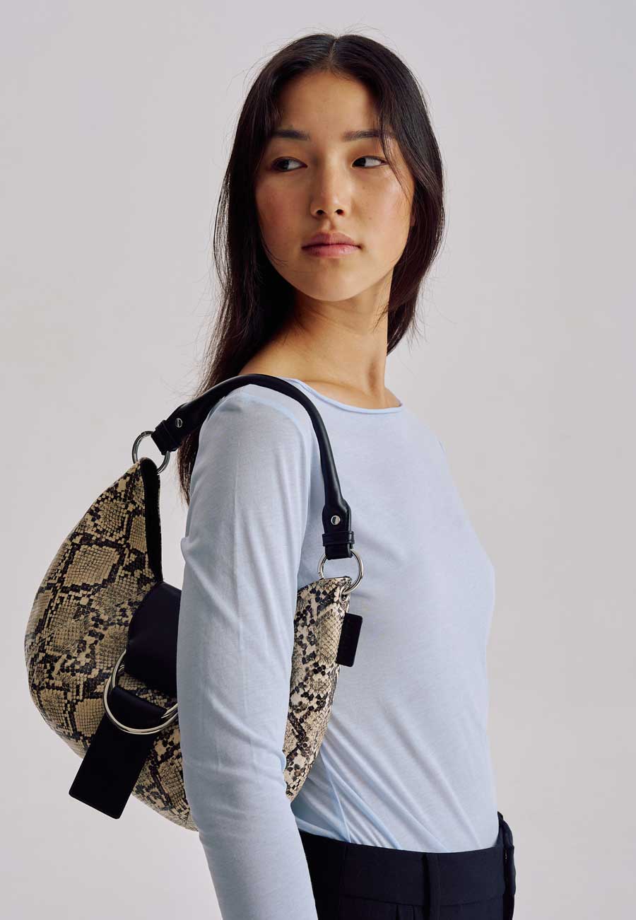 Brie Leon Mischa Baguette Bag Beige Python - Image 2