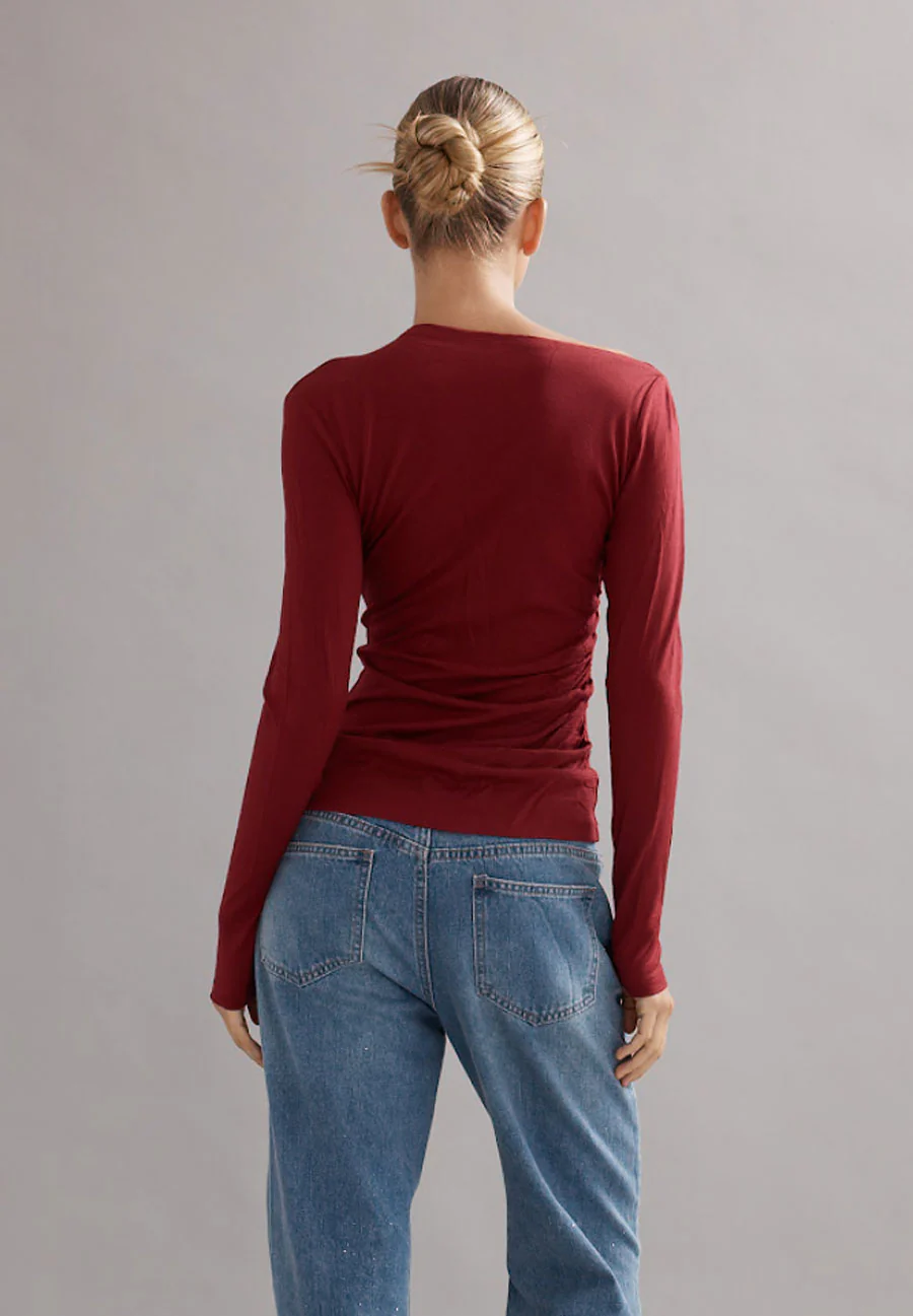 Caitlin Crisp Beau Merino Knit Top Maroon - Image 3