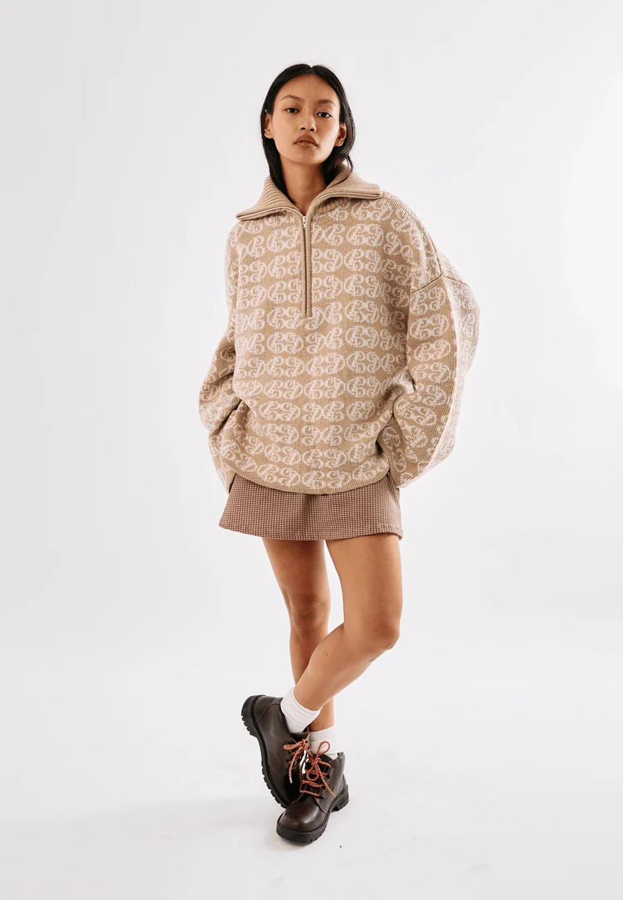 Commonplace Essentials Chapman Monogram 1/4 Zip - Warm Sand/Cream - Image 3