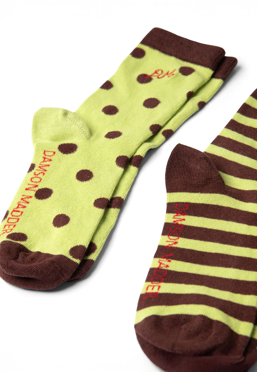 Damson Madder Calf Length 2 Pack Socks Choc & Avocado - Image 2