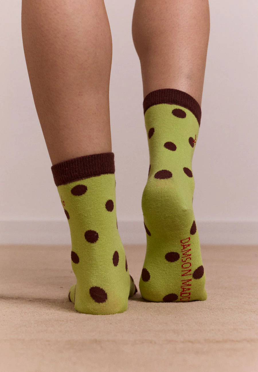 Damson Madder Calf Length 2 Pack Socks Choc & Avocado - Image 4