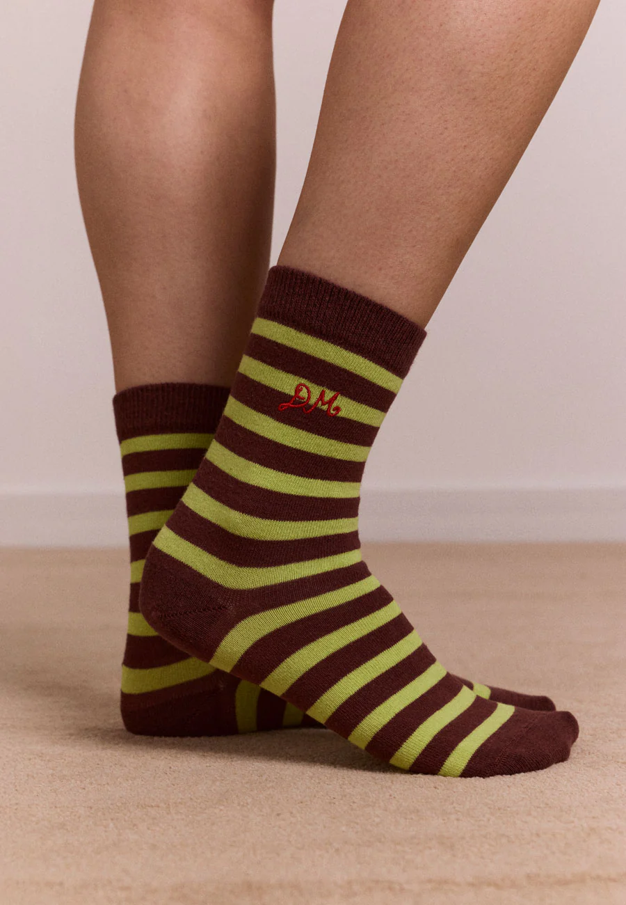 Damson Madder Calf Length 2 Pack Socks Choc & Avocado - Image 5