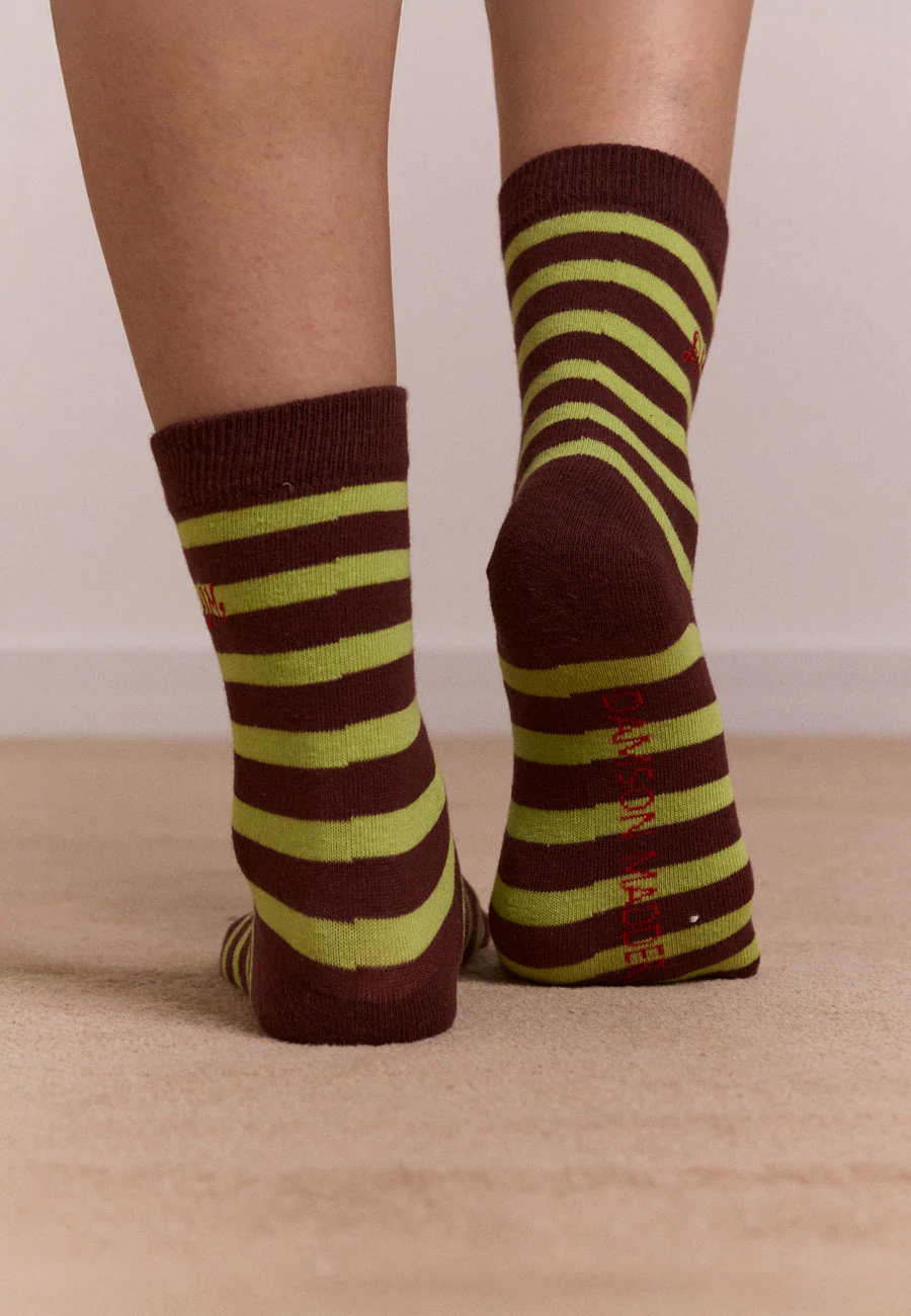 Damson Madder Calf Length 2 Pack Socks Choc & Avocado - Image 6