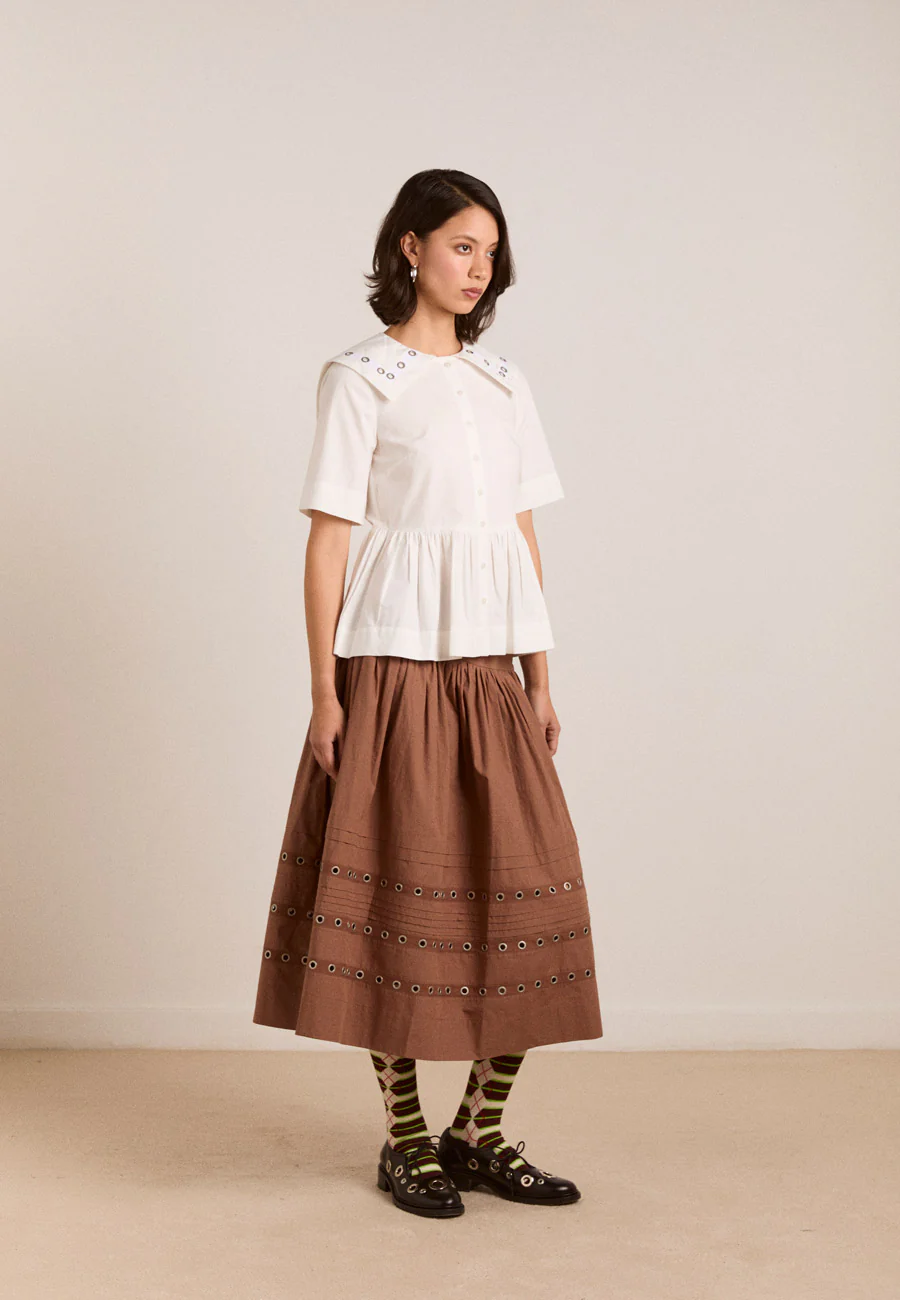 Damson Madder Cyrus Eyelet Blouse White - Image 4