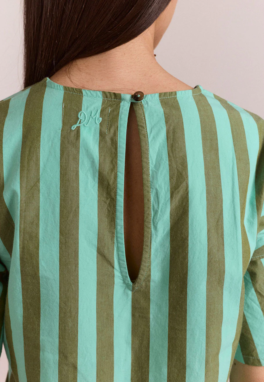 Damson Madder Estelle T-Shirt Blouse Aqua Olive Stripe - Image 5