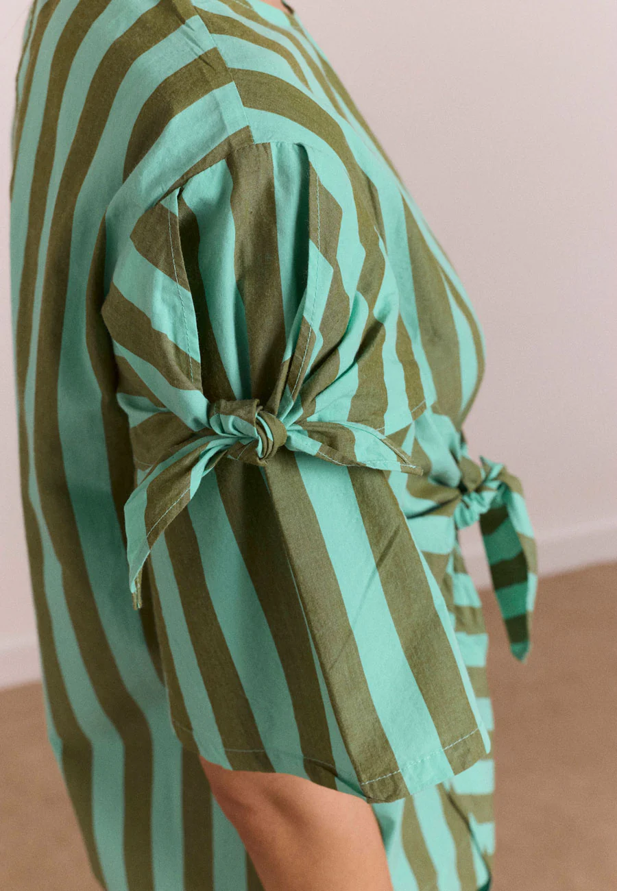 Damson Madder Estelle T-Shirt Blouse Aqua Olive Stripe - Image 6