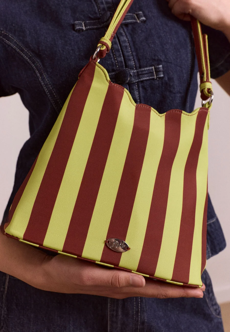 Damson Madder Lorelai Bag Avocado & Chocolate Stripe - Image 2