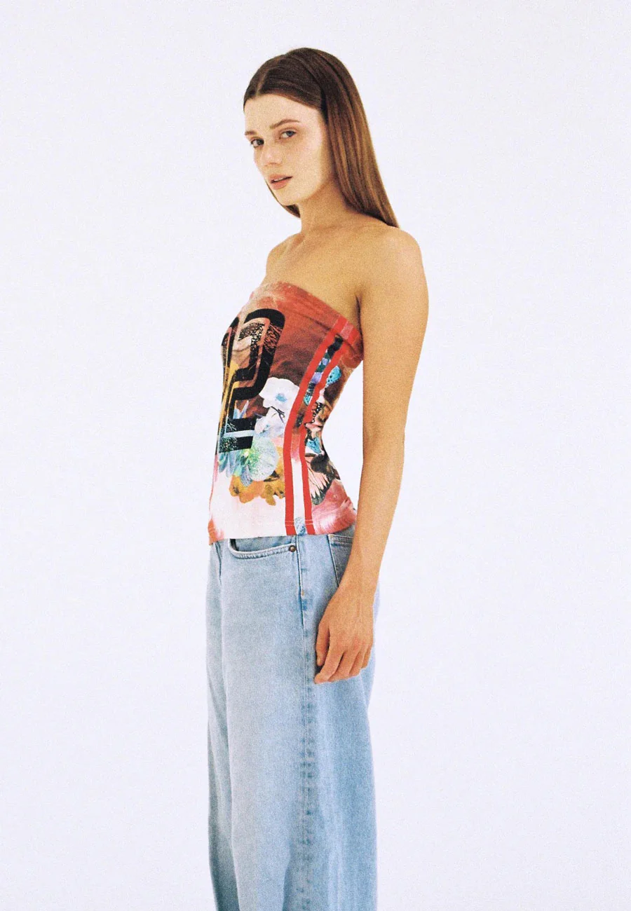 Lottie Hall Lucky Tube Top Butterfly Wave Red - Image 3