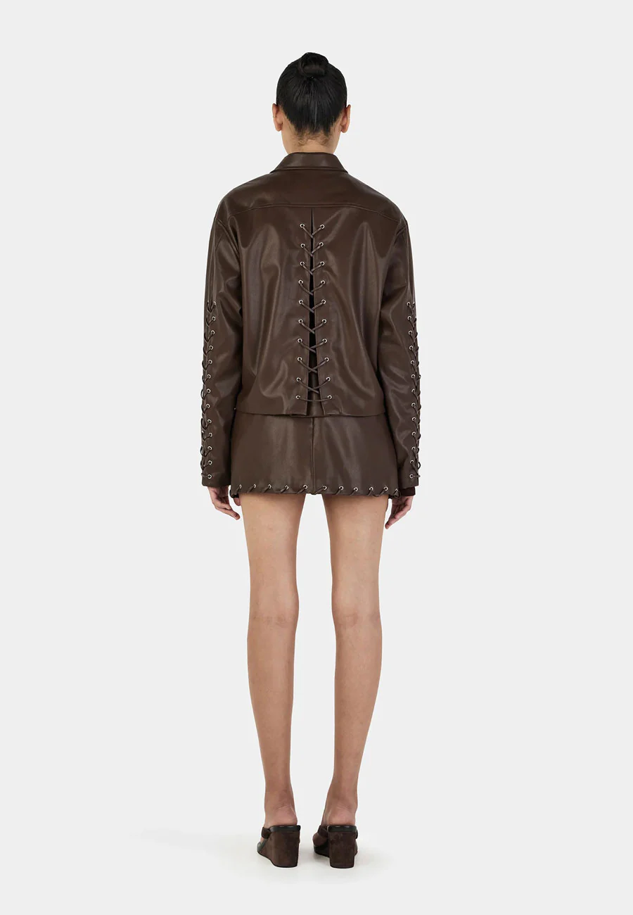 Ownley Giselle Lace Up Jacket Chocolate - Image 4