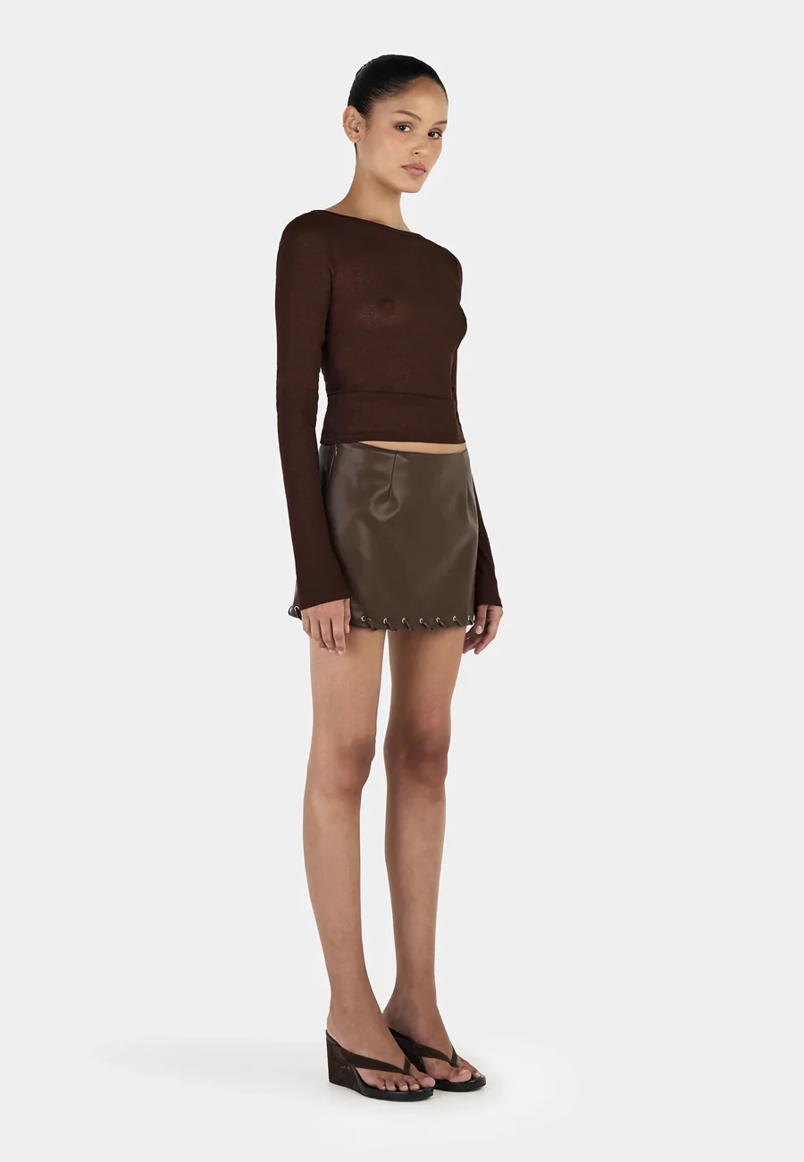 Ownley Sade Long Sleeve Top Chocolate - Image 3