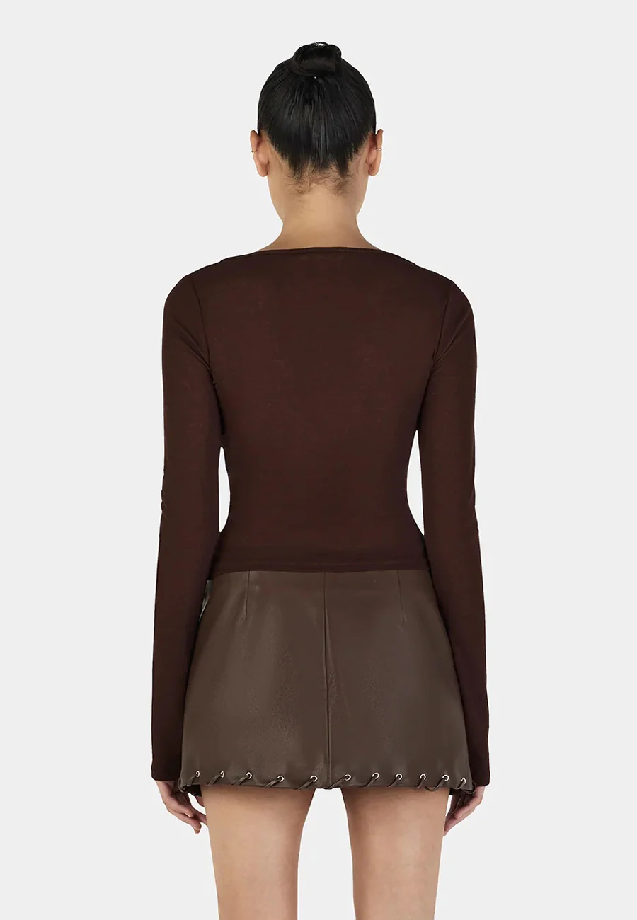 Ownley Sade Long Sleeve Top Chocolate - Image 4