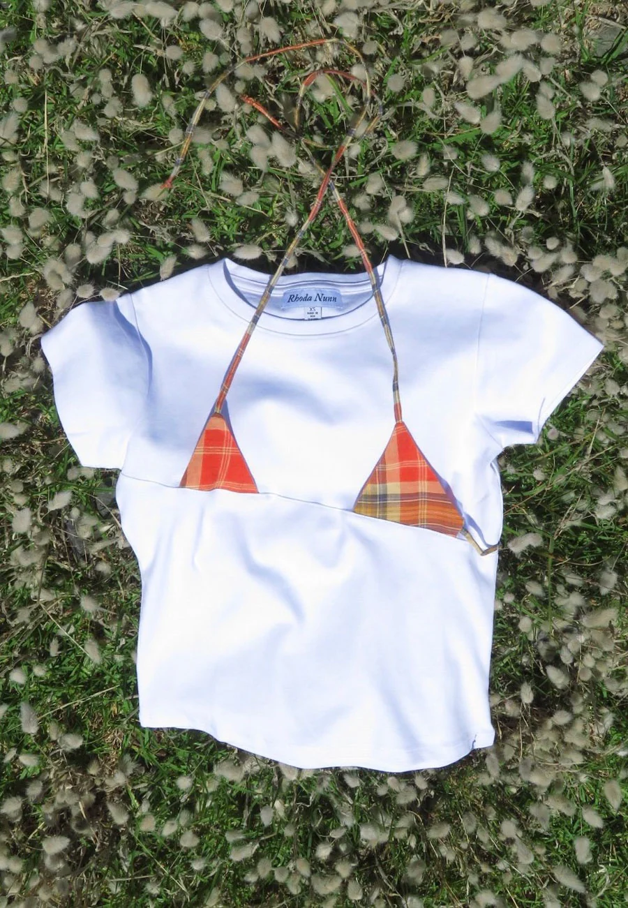 Rhoda Nunn Off-Cut Tee White Orange Check - Image 6