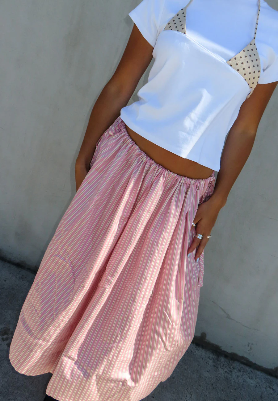 Rhoda Nunn Sunne Skirt Pink Sateen Stripe - Image 9