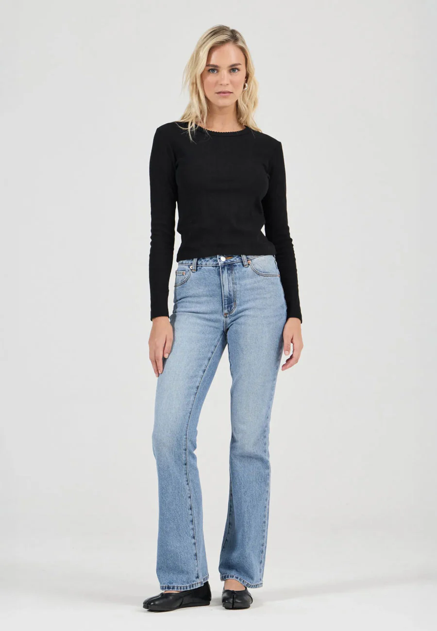 Rolla's Pointelle Classic Long Sleeve Top Black - Image 3